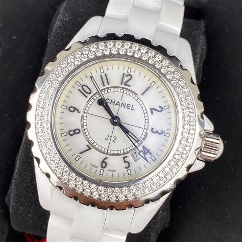 chanel white ceramic watch with diamonds replica|chanel j12 white price.